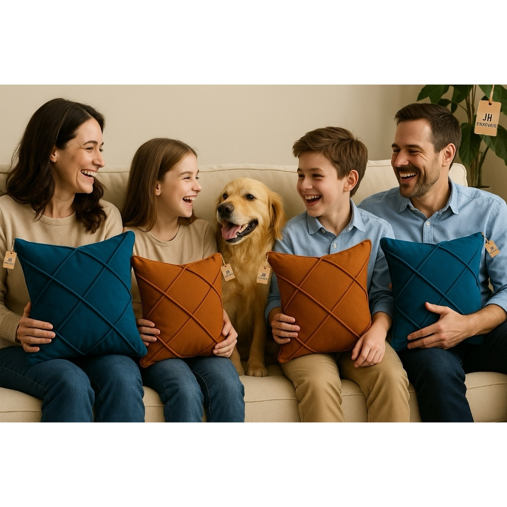 Kit 04 Almofadas Cheias em Suede Drapeada 45x45cm Decorativas Sala Quarto Sofá