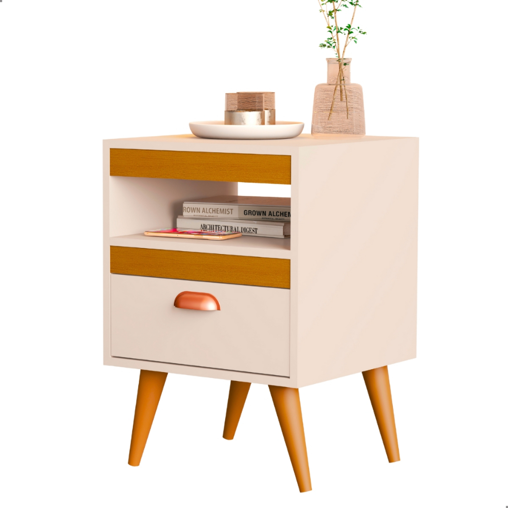Kit 2 Mesa De Cabeceira Para Quarto Com Pés e Gaveta Com Nicho Criado Com 2 Unidades Mesinha Canto