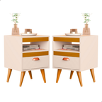 Kit 2 Mesa De Cabeceira Para Quarto Com Pés e Gaveta Com Nicho Criado Com 2 Unidades Mesinha Canto