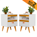 Kit 2 Mesa De Cabeceira Para Quarto Com Pés e Gaveta Com Nicho Criado Com 2 Unidades Mesinha Canto