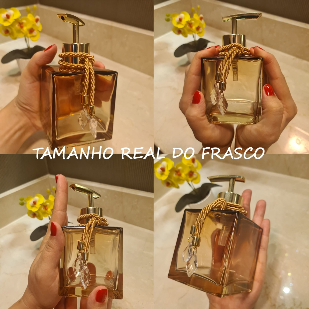 Kit Lavabo Vidro Luxo Com Bandeja Branco Vidro Ambar Banheiro Aroma Difusor