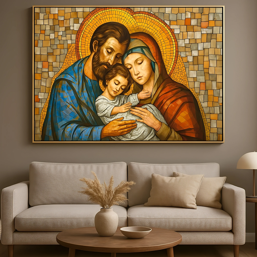 Quadro Decorativo Grande Sagrada Família Vitral Jesus e Maria Sala Quarto Casa Decoração De 4k
