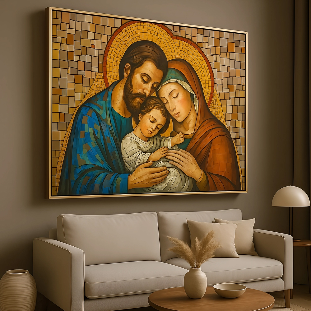 Quadro Decorativo Grande Sagrada Família Vitral Jesus e Maria Sala Quarto Casa Decoração De 4k