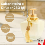 Kit Vidros Banheiro Luxo Degradê Branco Completo com Porta Sabonete Líquido e Difusor de Ambiente Elegante