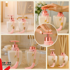 Kit Vidros Banheiro Luxo Degradê Branco Completo com Porta Sabonete Líquido e Difusor de Ambiente Elegante