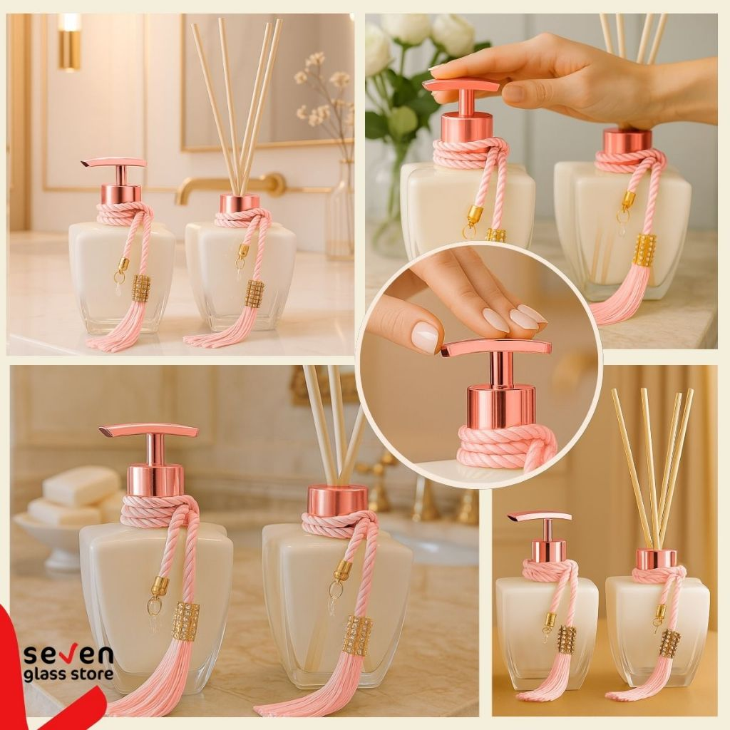 Kit Vidros Banheiro Luxo Degradê Branco Completo com Porta Sabonete Líquido e Difusor de Ambiente Elegante