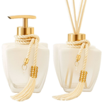 Kit Vidros Banheiro Luxo Degradê Branco Completo com Porta Sabonete Líquido e Difusor de Ambiente Elegante