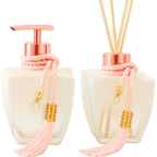 Kit Vidros Banheiro Luxo Degradê Branco Completo com Porta Sabonete Líquido e Difusor de Ambiente Elegante