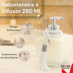 Kit Vidros Banheiro Luxo Degradê Branco Completo com Porta Sabonete Líquido e Difusor de Ambiente Elegante