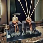 Kit Lavabo Vidro Luxo Com Bandeja Branco Vidro Ambar Banheiro Aroma Difusor