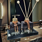 Kit Lavabo Vidro Luxo Com Bandeja Branco Vidro Ambar Banheiro Aroma Difusor