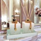 Kit Lavabo Vidro Luxo Com Bandeja Branco Vidro Ambar Banheiro Aroma Difusor