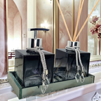 Kit Lavabo Vidro Luxo Com Bandeja Branco Vidro Ambar Banheiro Aroma Difusor