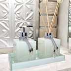 Kit Lavabo Vidro Luxo Com Bandeja Branco Vidro Ambar Banheiro Aroma Difusor