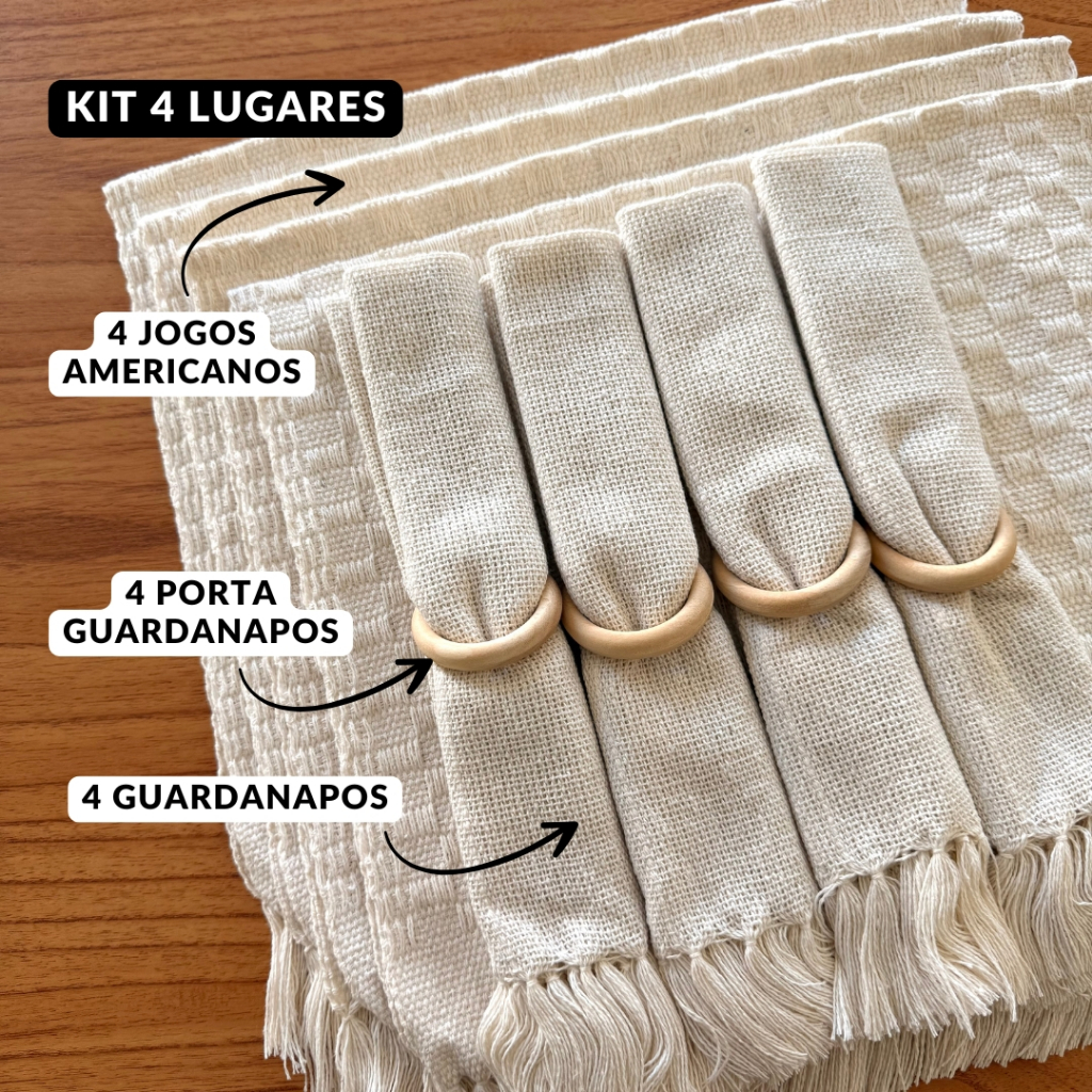 Kit Jogo Americano Sousplat Cru/Off‑White Artesanal | Bella e Finna