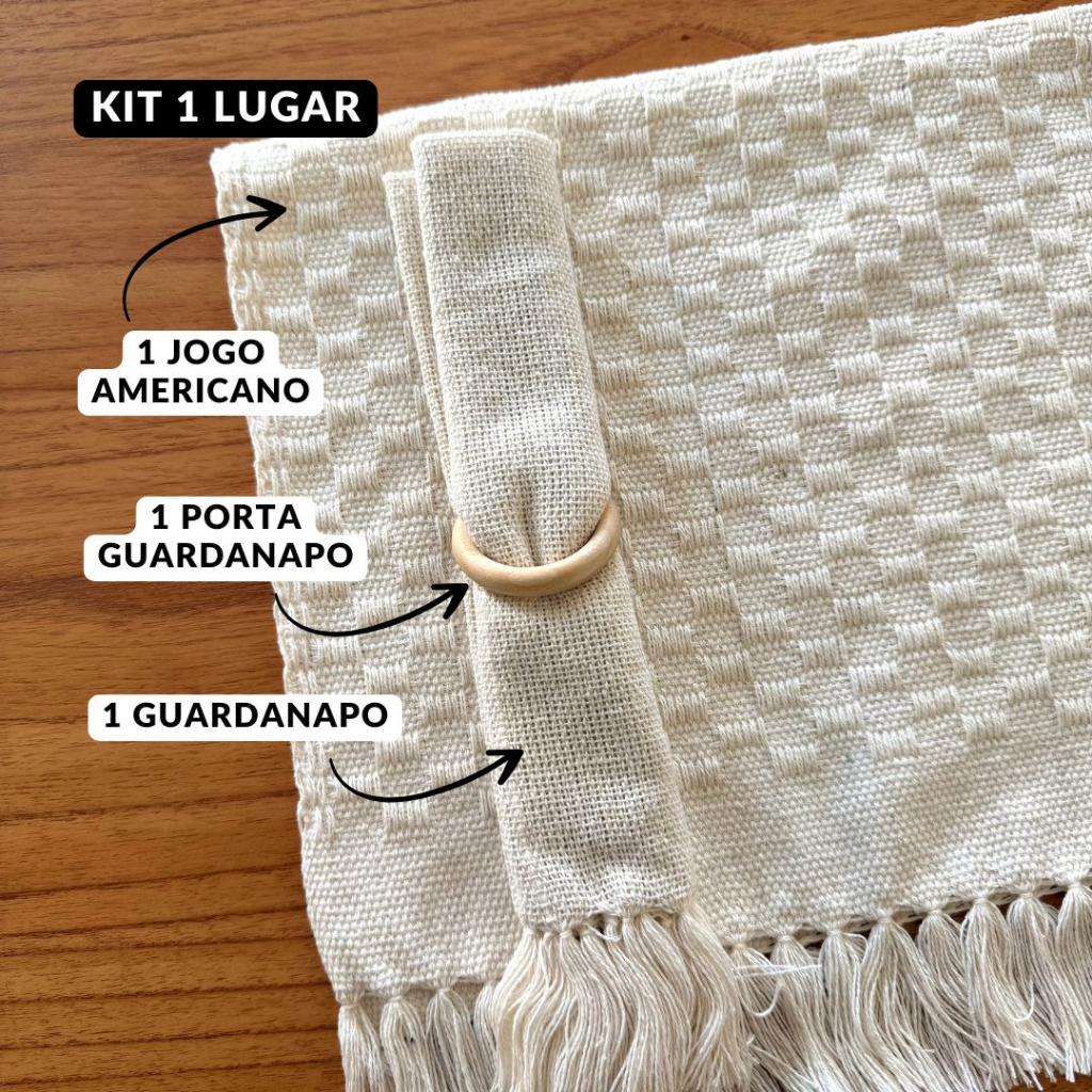 Kit Jogo Americano Sousplat Cru/Off‑White Artesanal | Bella e Finna