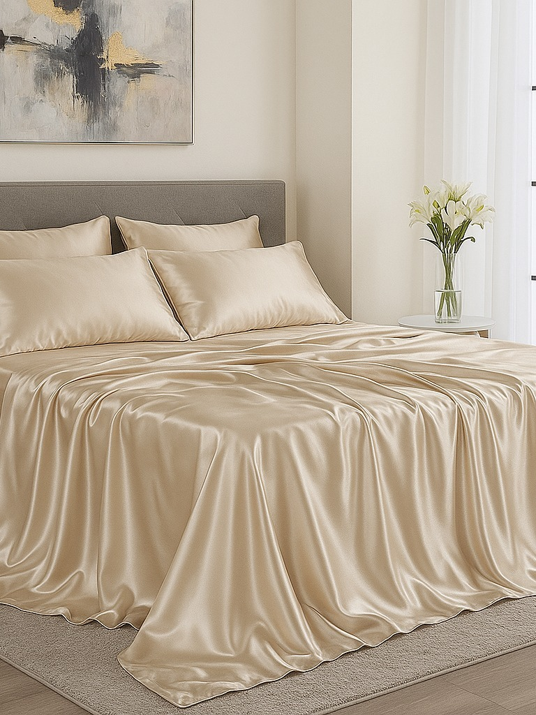 Jogo de Cama em Cetim Charmousse Casal Queen King Brilhante 4 Peças Toque Macio Sedosso Promoção