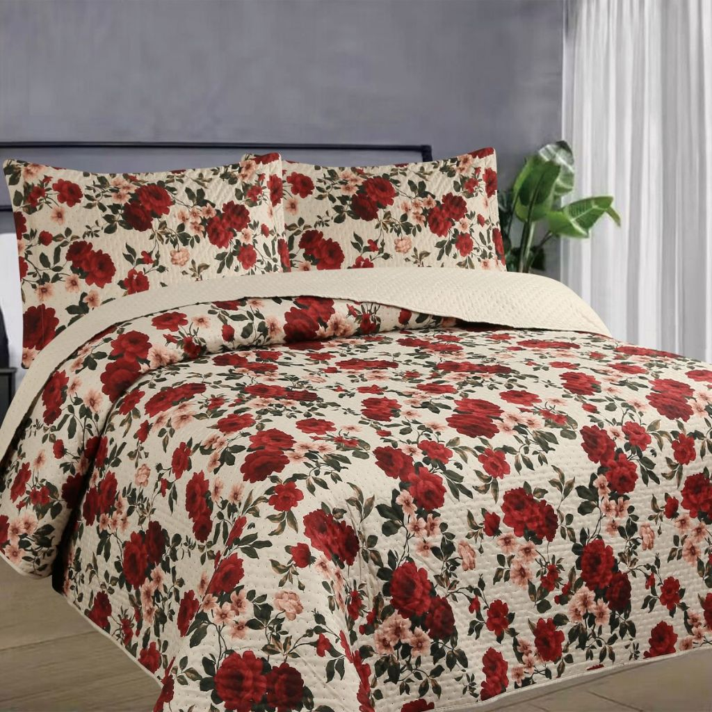 Kit Colcha Estampada Dupla Face Cobre leito 03 Peças Super Macio Tamanho Grande