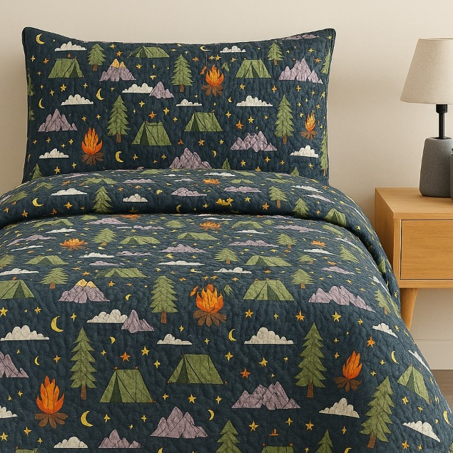 Kit Colcha Estampada Dupla Face Cobre leito 03 Peças Super Macio Tamanho Grande