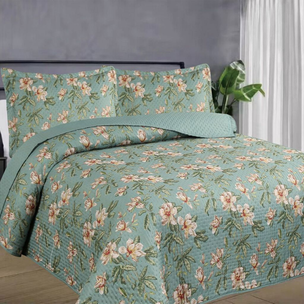 Kit Colcha Estampada Dupla Face Cobre leito 03 Peças Super Macio Tamanho Grande