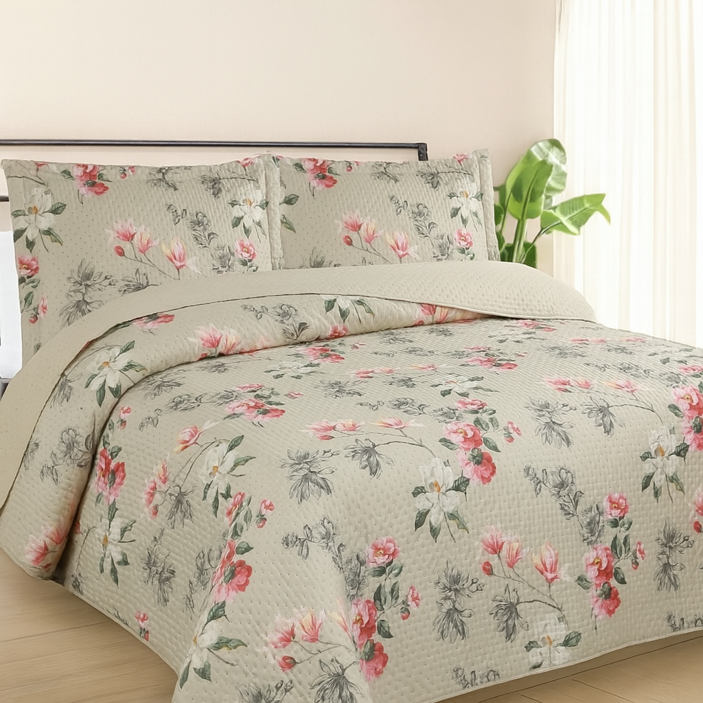 Kit Colcha Estampada Dupla Face Cobre leito 03 Peças Super Macio Tamanho Grande