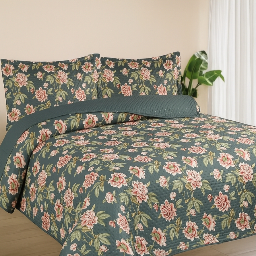 Kit Colcha Estampada Dupla Face Cobre leito 03 Peças Super Macio Tamanho Grande