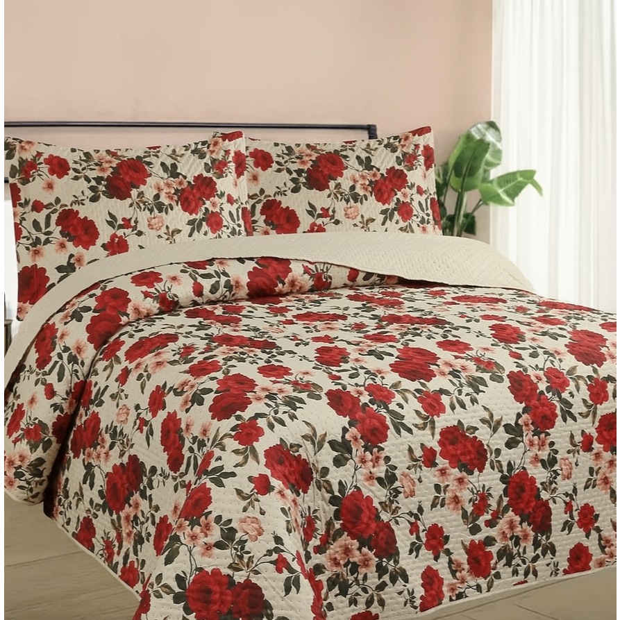 Kit Colcha Estampada Dupla Face Cobre leito 03 Peças Super Macio Tamanho Grande