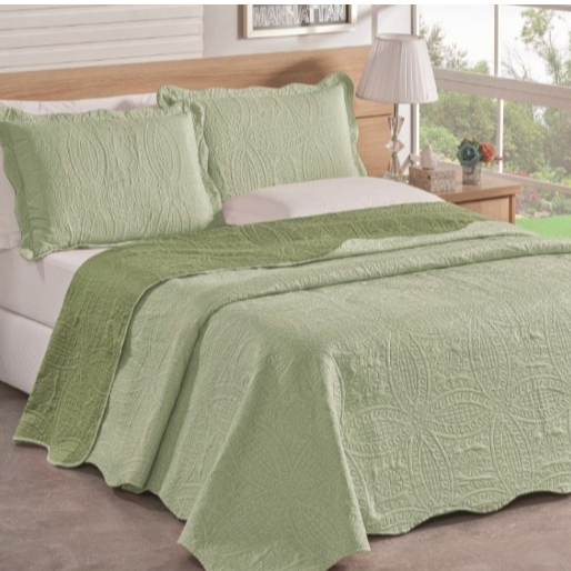 Kit Colcha Cobre Leito Casal Dupla Face 3 Peças Estampada Porta Travesseiro 100% Poliéster