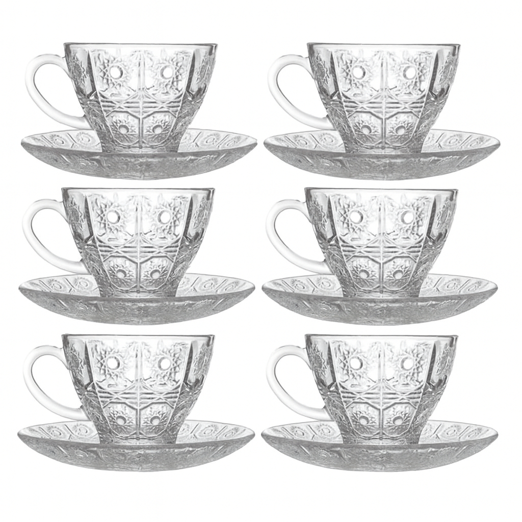 OFERTA Xícara Bohemia Vidro 220ml Com Pires Kit com 3 6 12 Unidades Café Coffe Chá