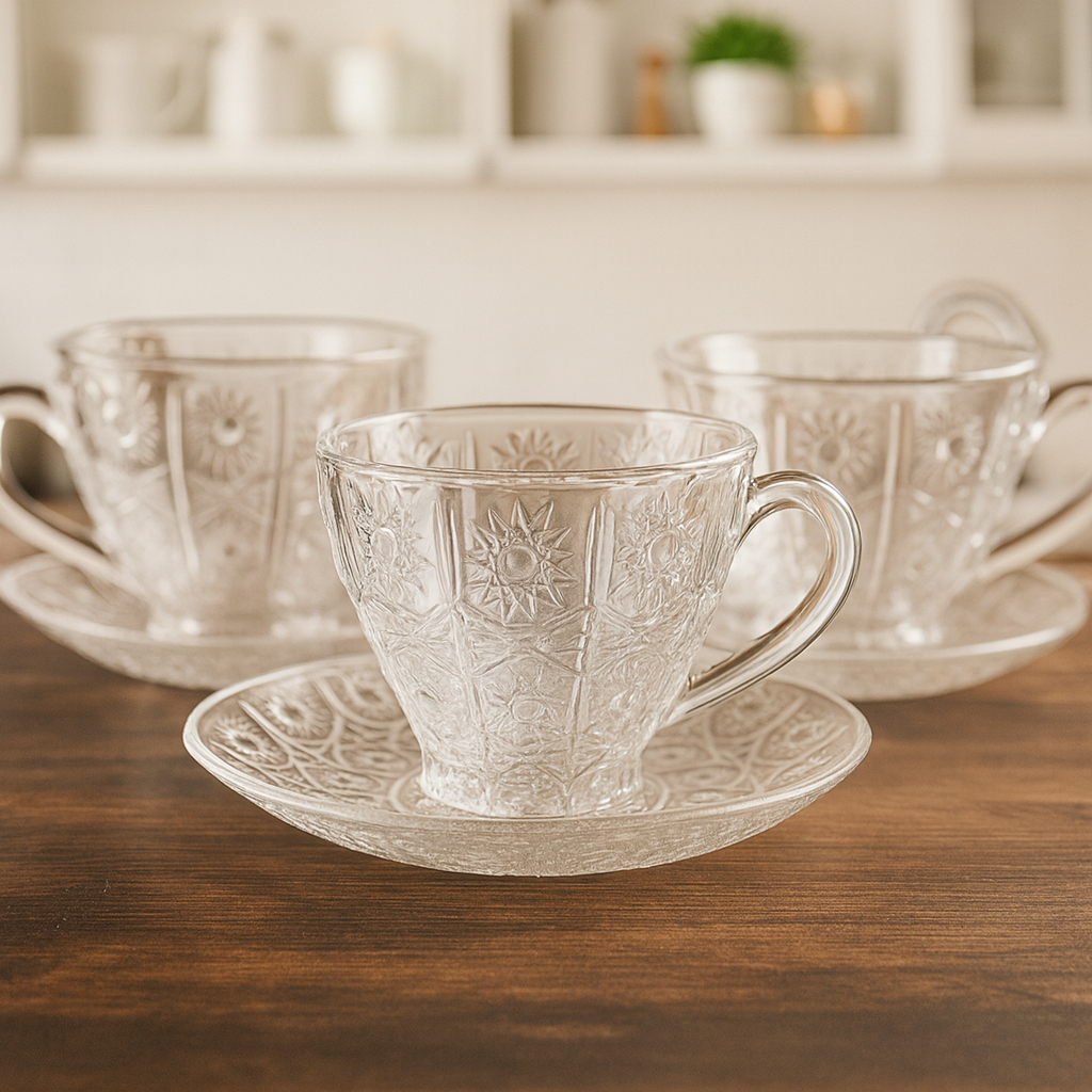 OFERTA Xícara Bohemia Vidro 220ml Com Pires Kit com 3 6 12 Unidades Café Coffe Chá