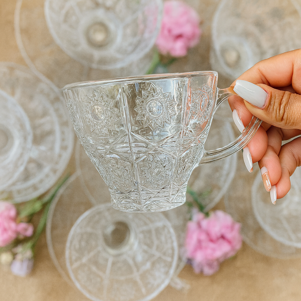 OFERTA Xícara Bohemia Vidro 220ml Com Pires Kit com 3 6 12 Unidades Café Coffe Chá