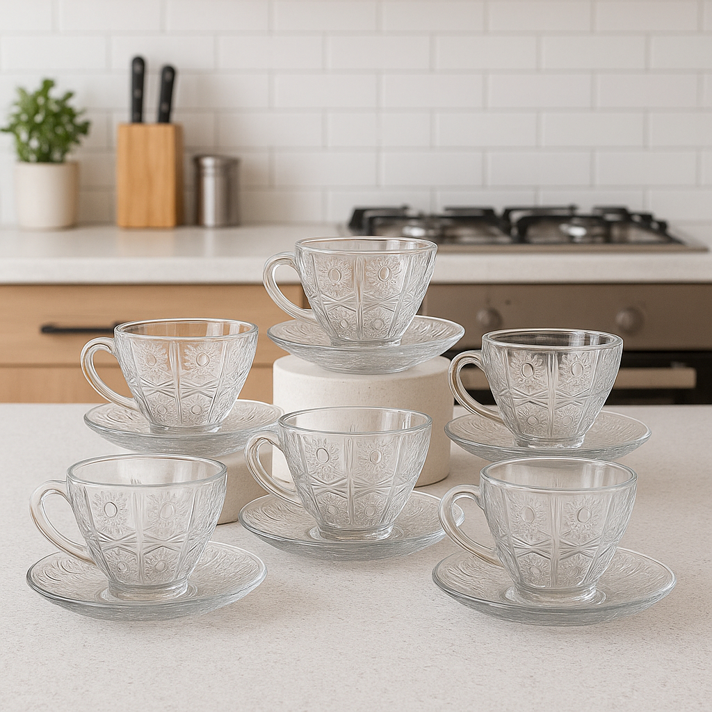 OFERTA Xícara Bohemia Vidro 220ml Com Pires Kit com 3 6 12 Unidades Café Coffe Chá