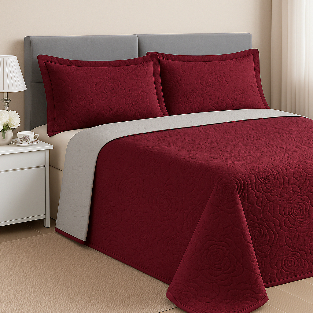 Kit Colcha Cobre Leito Casal Dupla Face 3 Peças Estampada Porta Travesseiro 100% Poliéster