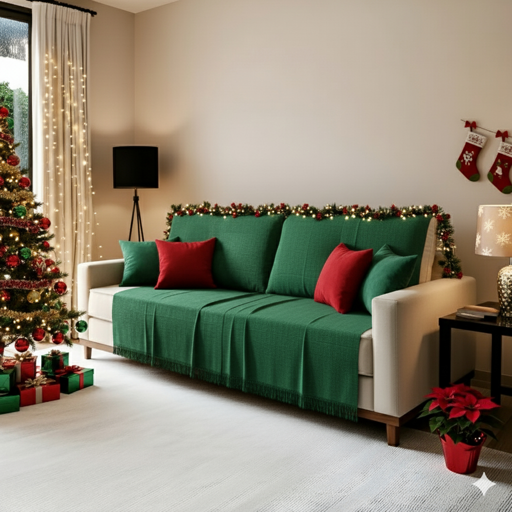 Kit 2 Mantas para Sofá 210x120 Natal Manta Natalina de Sofá Decoração Grande 100% Algodão Protetor Poltrona