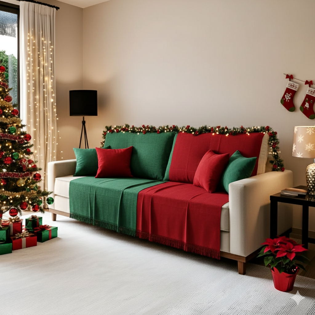 Kit 2 Mantas para Sofá 210x120 Natal Manta Natalina de Sofá Decoração Grande 100% Algodão Protetor Poltrona