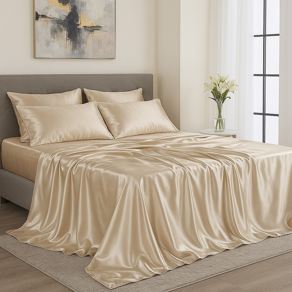 Jogo de Cama em Cetim Charmousse Casal Queen King Brilhante 4 Peças Toque Macio Sedosso Promoção