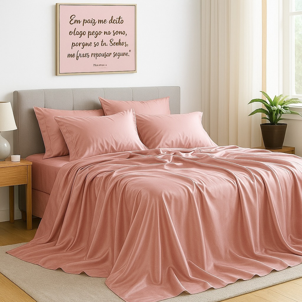 Jogo de Cama em Cetim Charmousse Casal Queen King Brilhante 4 Peças Toque Macio Sedosso Promoção