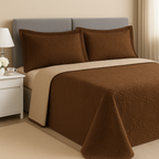 Kit Colcha Cobre Leito Casal Dupla Face 3 Peças Estampada Porta Travesseiro 100% Poliéster