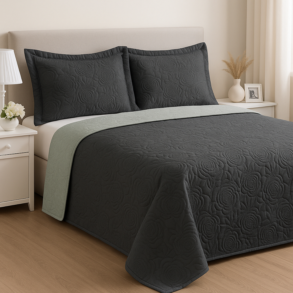 Kit Colcha Cobre Leito Casal Dupla Face 3 Peças Estampada Porta Travesseiro 100% Poliéster