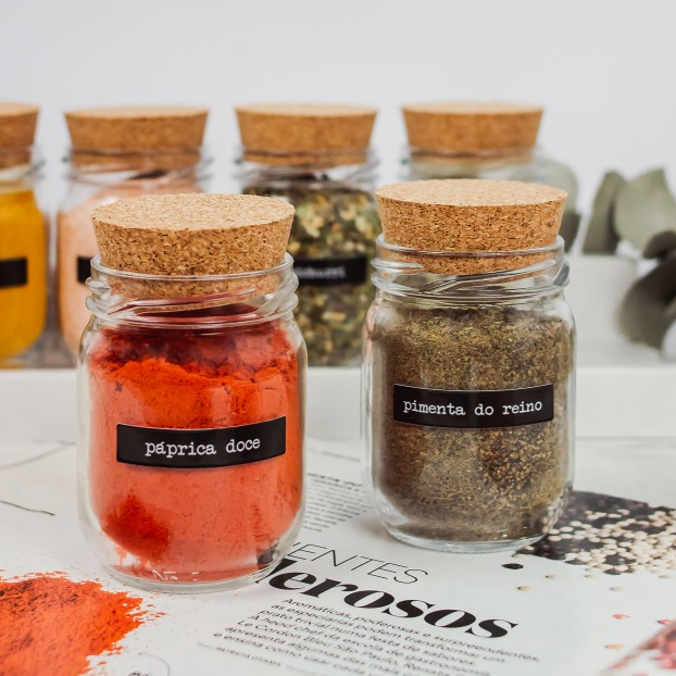 Kit 10 Potes de Tempero Vidro 200ml + Cartela de Temperos com 28 Adesivos Opcional | ESCOLHA SEU KIT