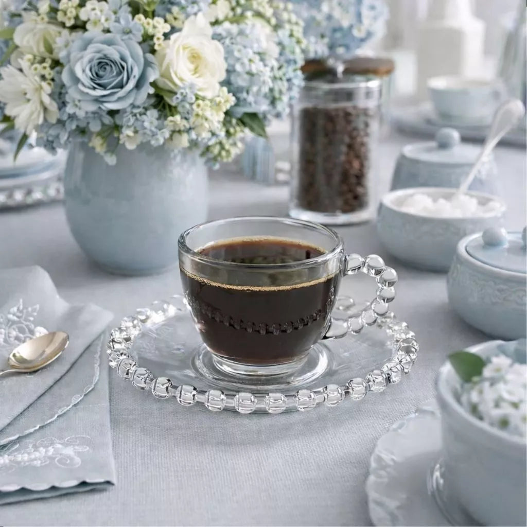 Xícara Bubbly 100ml com Pires – Vidro Elegante | BellaeFinna