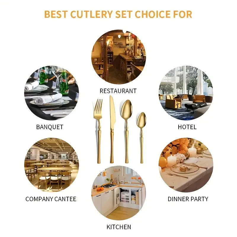 24 Peças Talheres Dourado de Aço Inox Garfo Colher Faca Colher De Mesa