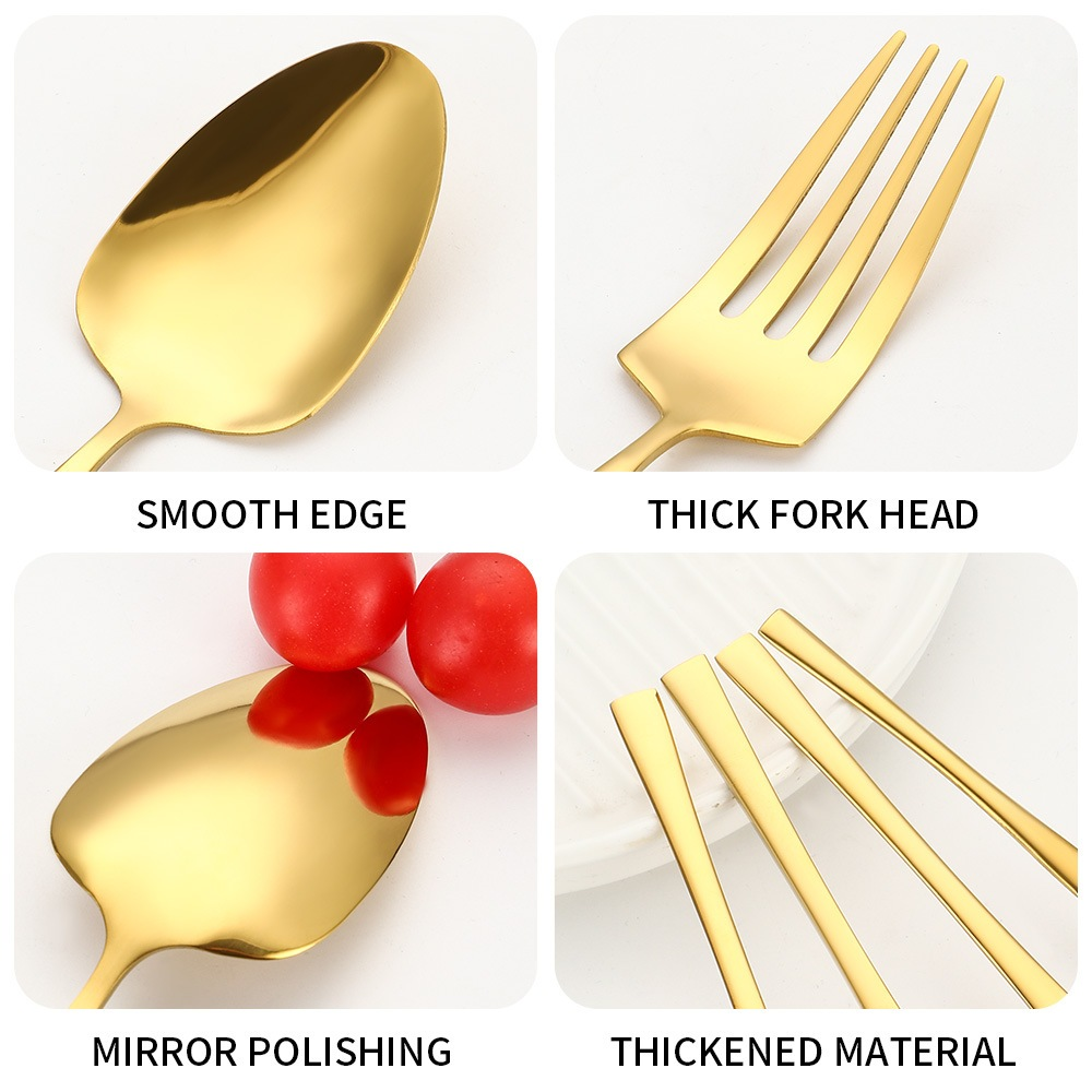 24 Peças Talheres Dourado de Aço Inox Garfo Colher Faca Colher De Mesa