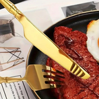 24 Peças Talheres Dourado de Aço Inox Garfo Colher Faca Colher De Mesa