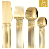 24 Peças Talheres Dourado de Aço Inox Garfo Colher Faca Colher De Mesa