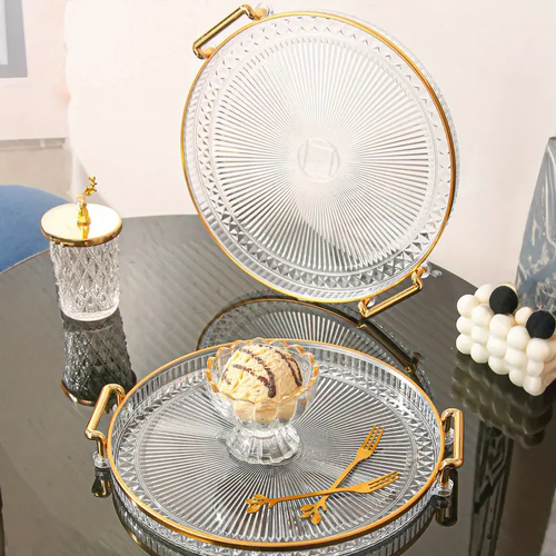 Bandeja Organizadora Decorativa Multiuso Para Servir Nórdica Com Alça e Detalhe em Dourado Decoração de Mesa