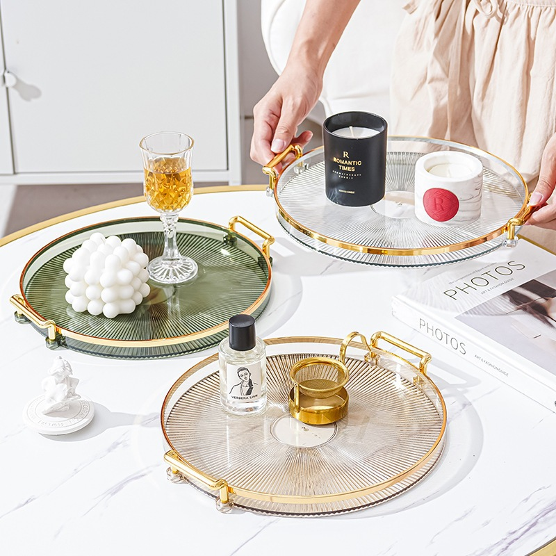 Bandeja Organizadora Decorativa Multiuso Para Servir Nórdica Com Alça e Detalhe em Dourado Decoração de Mesa