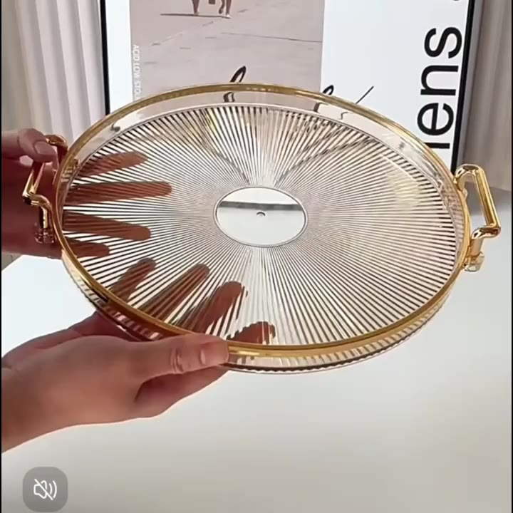 Bandeja Organizadora Decorativa Multiuso Para Servir Nórdica Com Alça e Detalhe em Dourado Decoração de Mesa