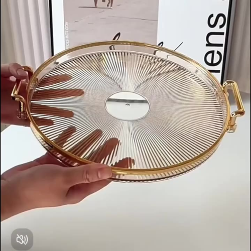 Bandeja Organizadora Decorativa Multiuso Para Servir Nórdica Com Alça e Detalhe em Dourado Decoração de Mesa