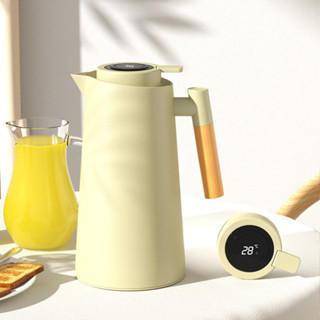 Garrafa Térmica Termômetro Digital 1L Café Chá Nórdica Com Cabo De Madeira